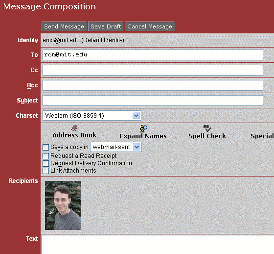 Inserting faces into the Webmail compose window
